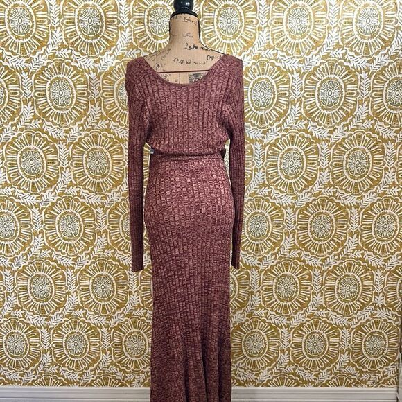 NWOT AFRM Skye Long Sleeve Cutout Waist Knit Midi Dress in Marled Port Royale XL - Picture 10 of 12